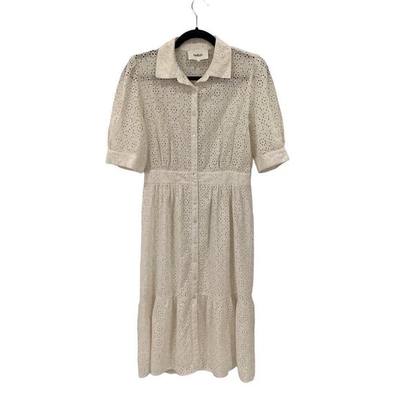 Ba&sh Selya Broderie Anglasis Eyelet Cotton Shirt Dress In Ecru Size 4 - Picture 4 of 13